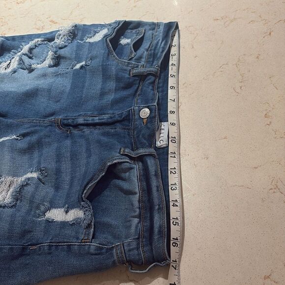 Cello Blue Distressed Jean Shorts High-Waisted SZ Xlarge - Picture 6 of 11